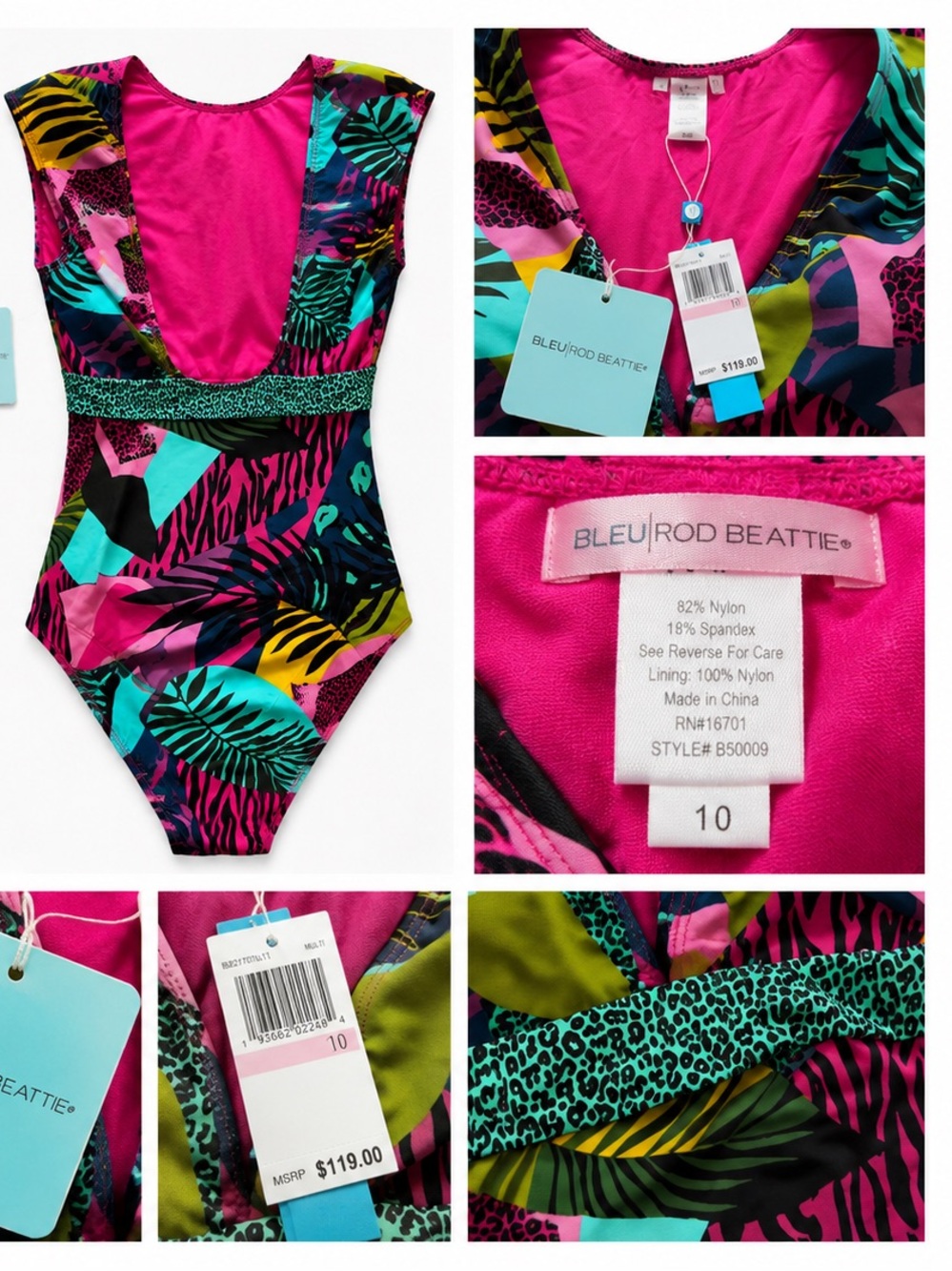 Bleu Rod Beattie NWT Tropical One Piece Swimsuit Size 10 MSRP $119 - Picture 2 of 2